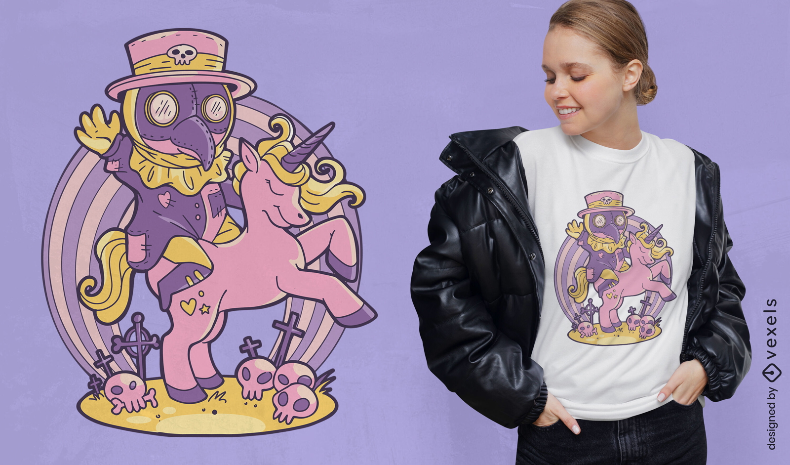 Pastell-Pestarzt und Einhorn-T-Shirt-Design