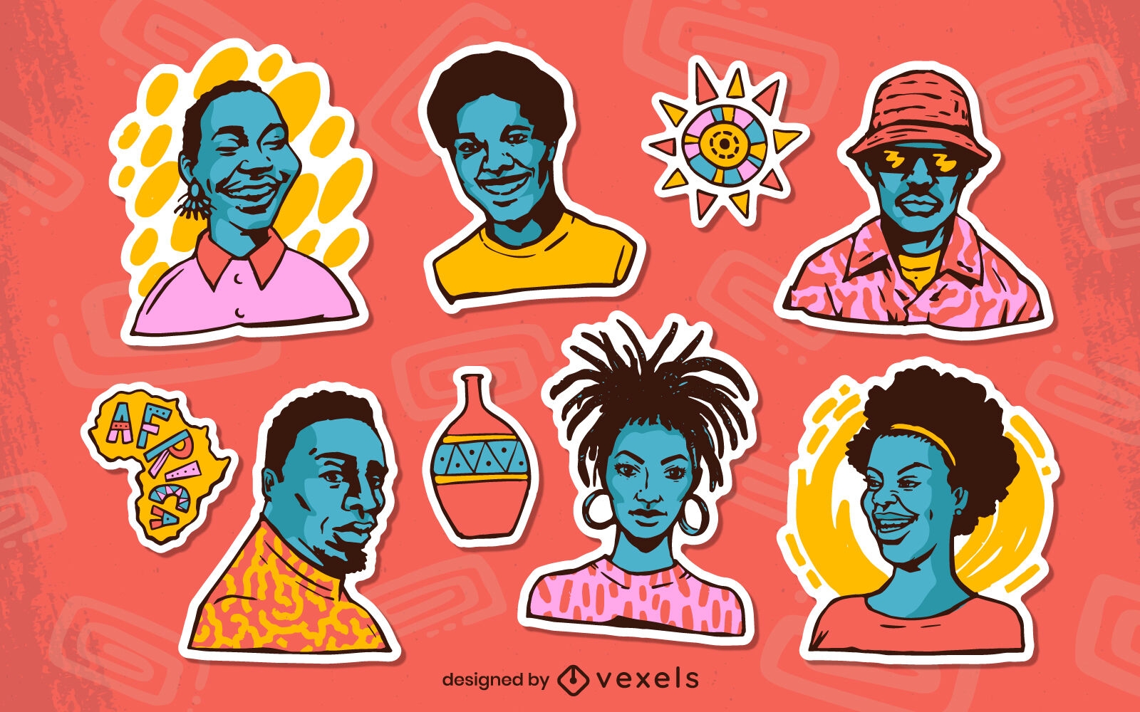 Black history month character stickers set