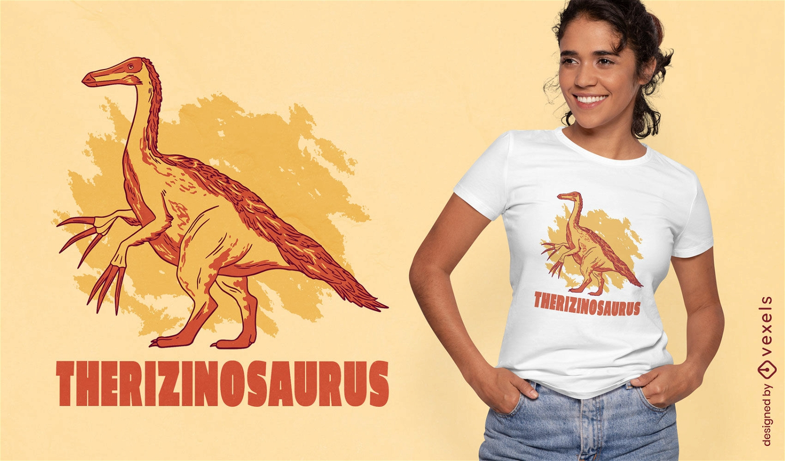 Design de camiseta de dinossauro Therizinosaurus