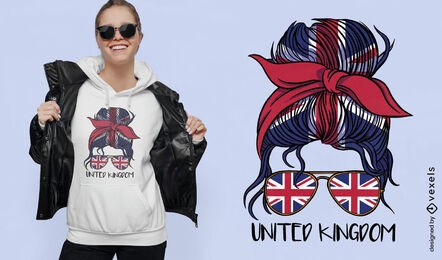 UK flag and messy bun girl t-shirt design