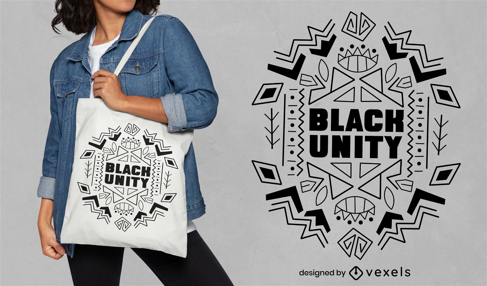 Black unity mandala tote bag design