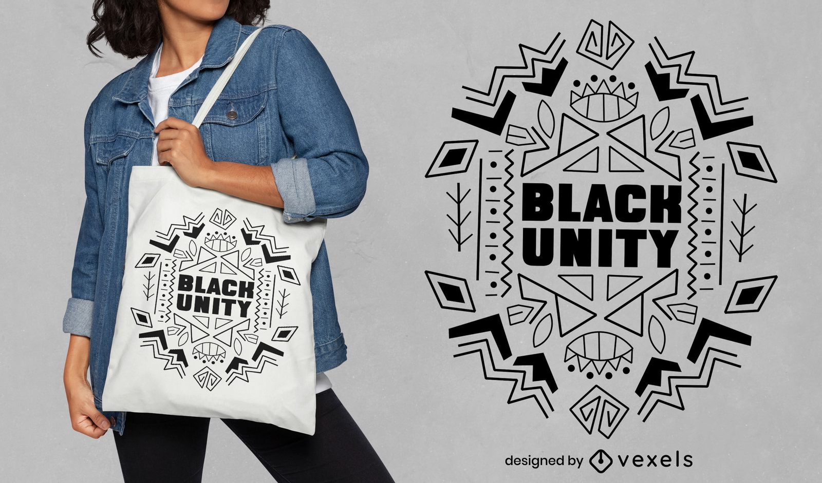 Diseño de bolso tote mandala unity negro