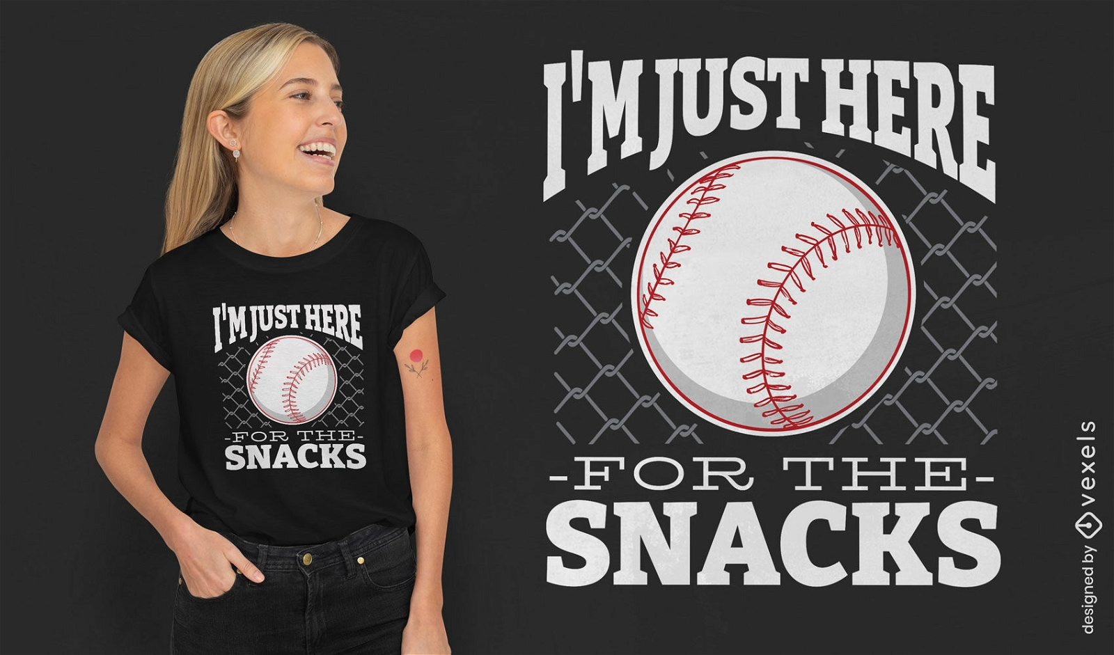 Design de camiseta com citação de beisebol e lanches