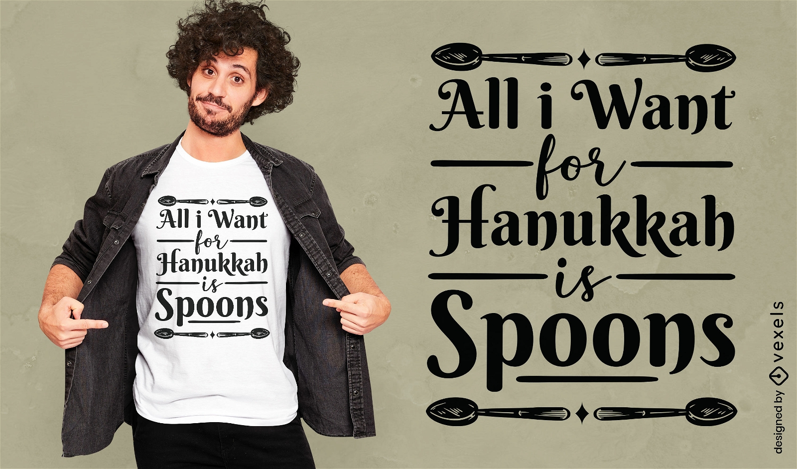 Diseño de camiseta con cita de cucharas de Hanukkah