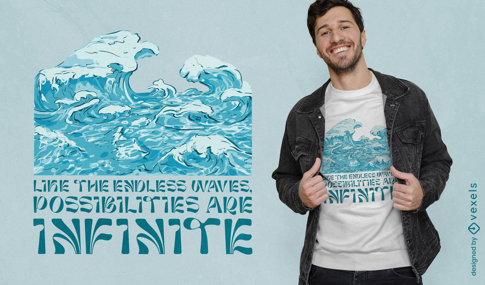 Design de camiseta com citação de ondas infinitas