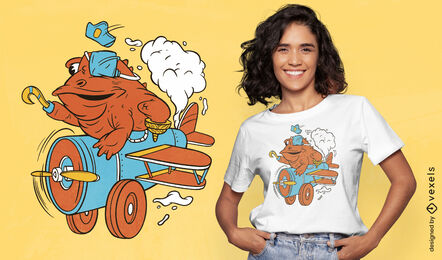 Diseño de camiseta de rana pirata en un avión