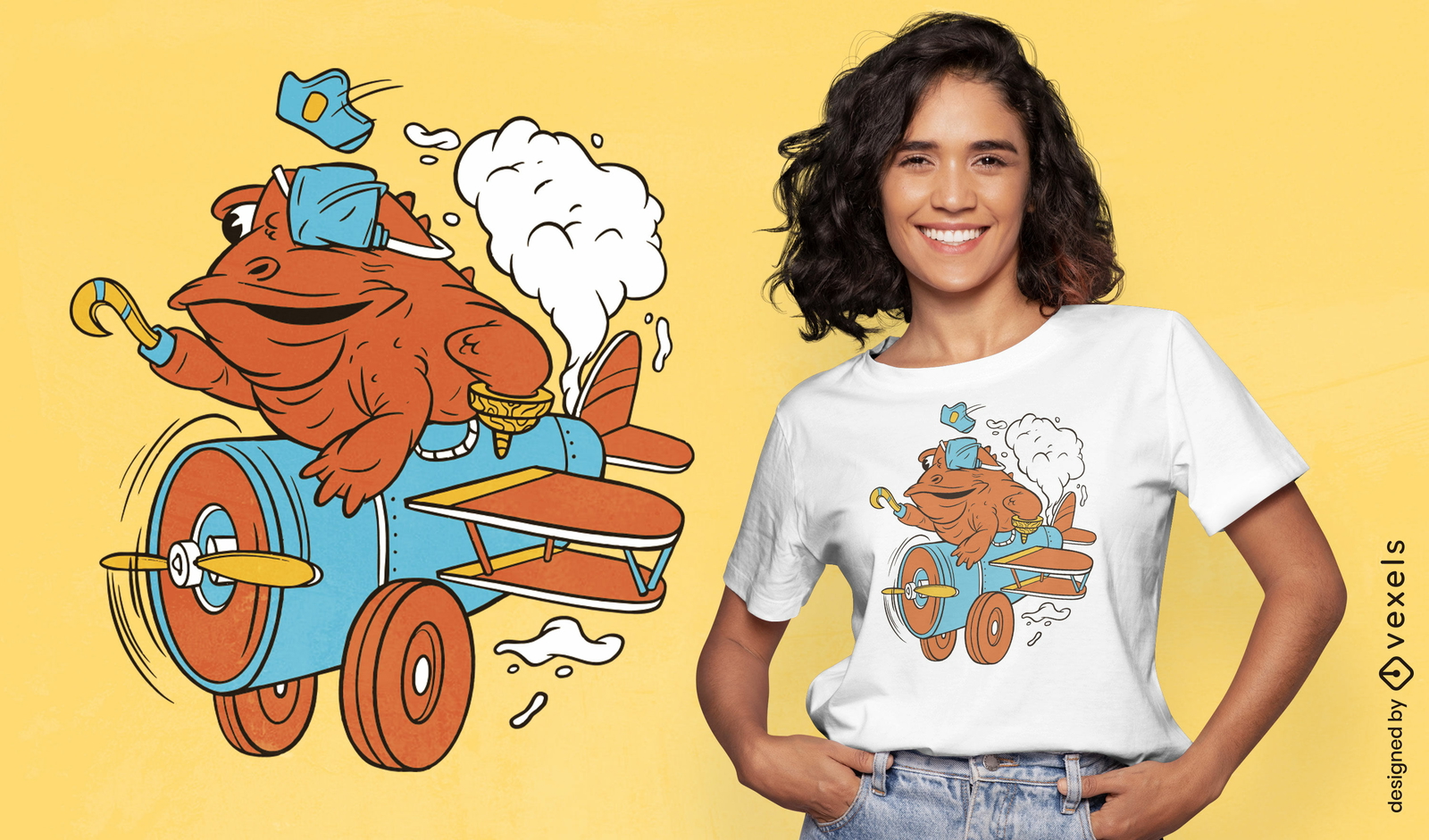 Sapo pirata em um design de camiseta de avião