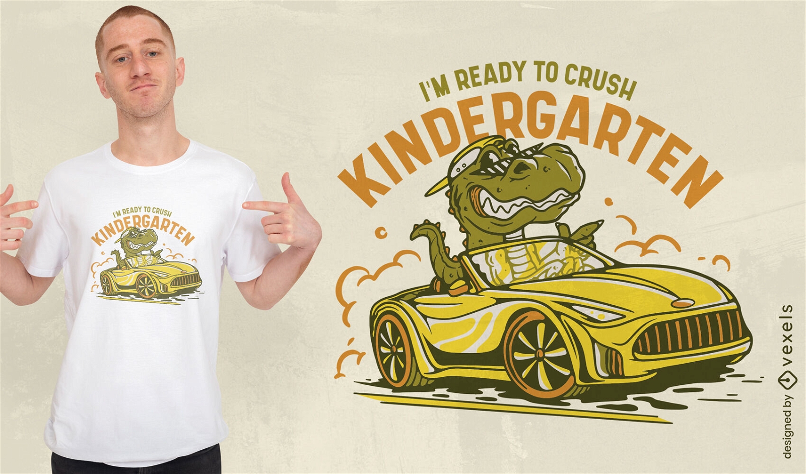Listo para aplastar el jardín de infantes t-rex en el diseño de la camiseta del automóvil