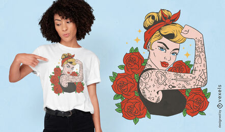 Garota rockabilly com design de camiseta de tatuagens