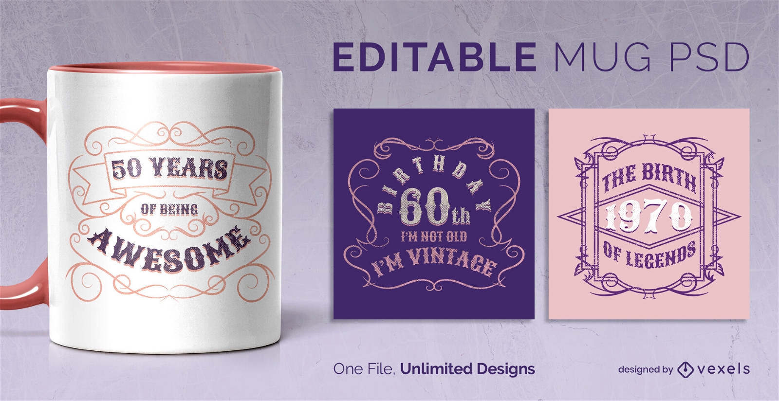 Skalierbare Designvorlage für Tassen mit Vintage-Schriftzügen