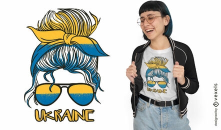 Ukraine flag woman messy bun t-shirt design