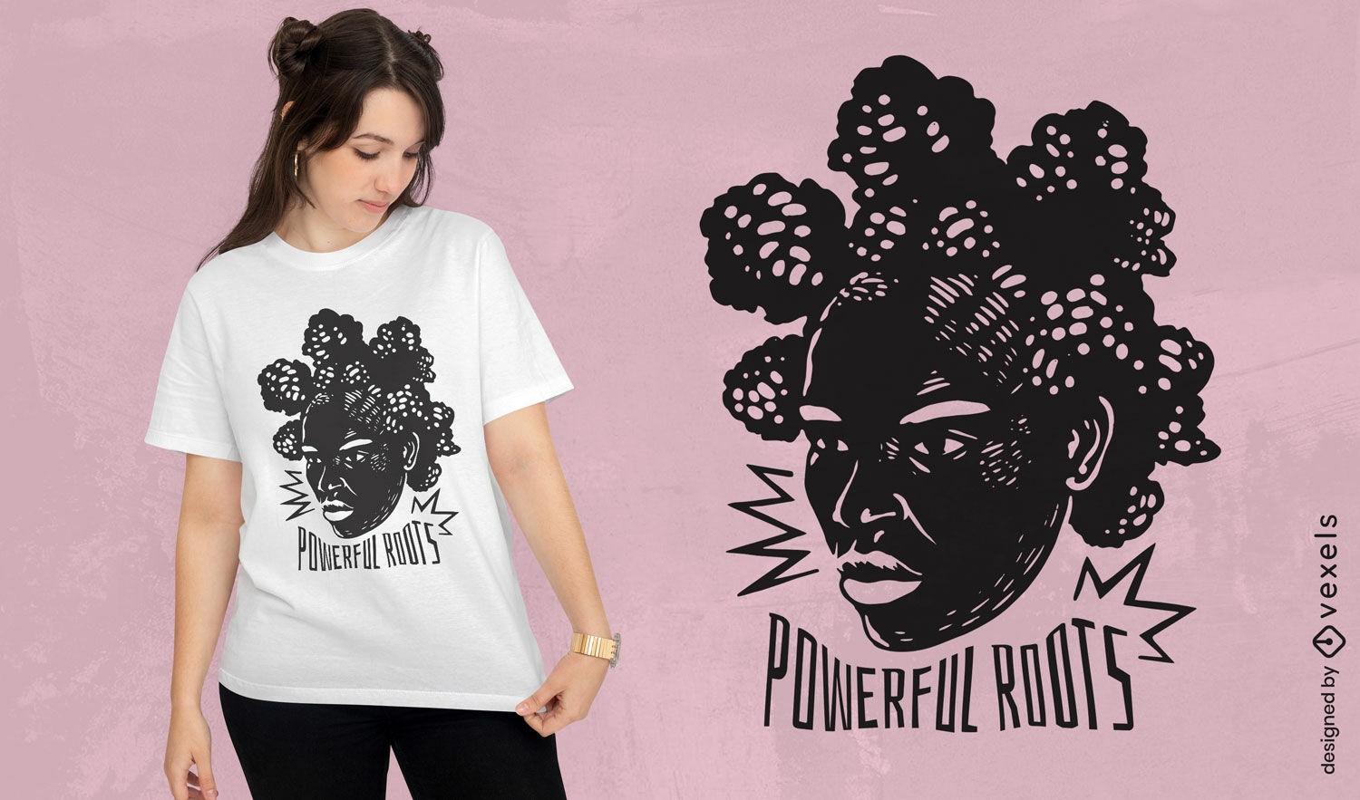 Dise?o de camiseta de mujer negra de ra?ces poderosas.