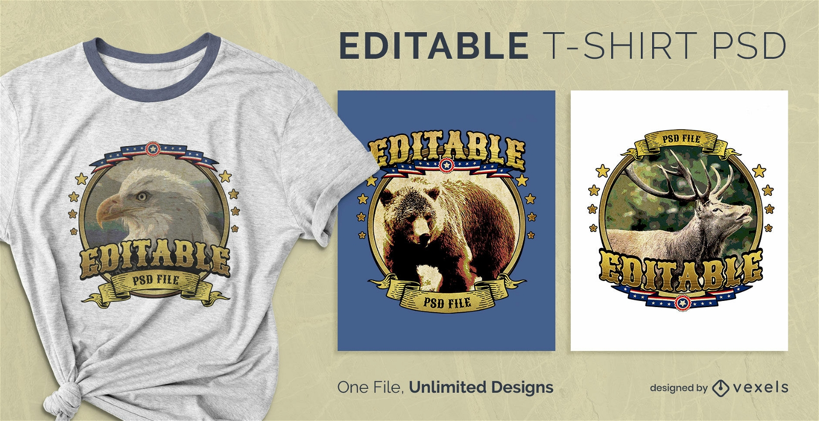 American wild animals scalable t-shirt psd