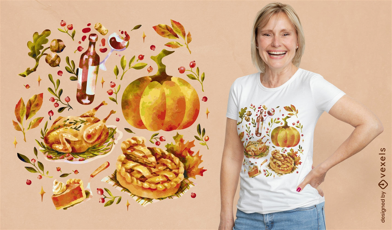 Design de camiseta em aquarela de elementos de outono