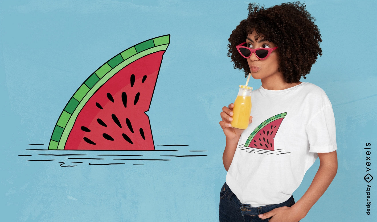 Wassermelonen-Haifischflossen-T-Shirt-Design