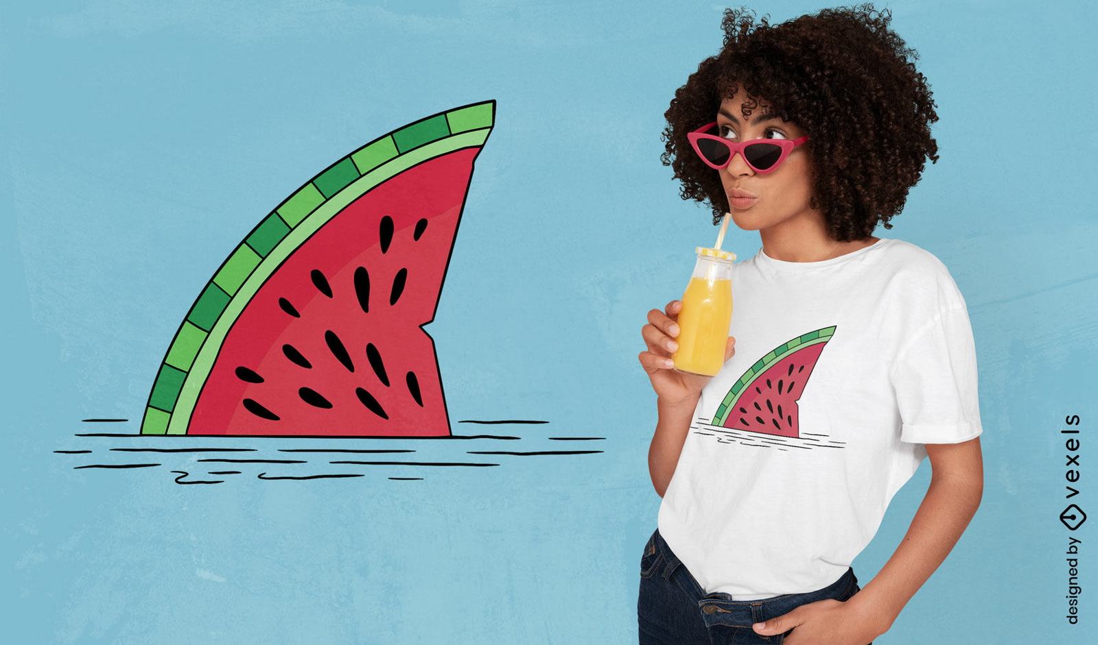Watermelon shark fin t-shirt design