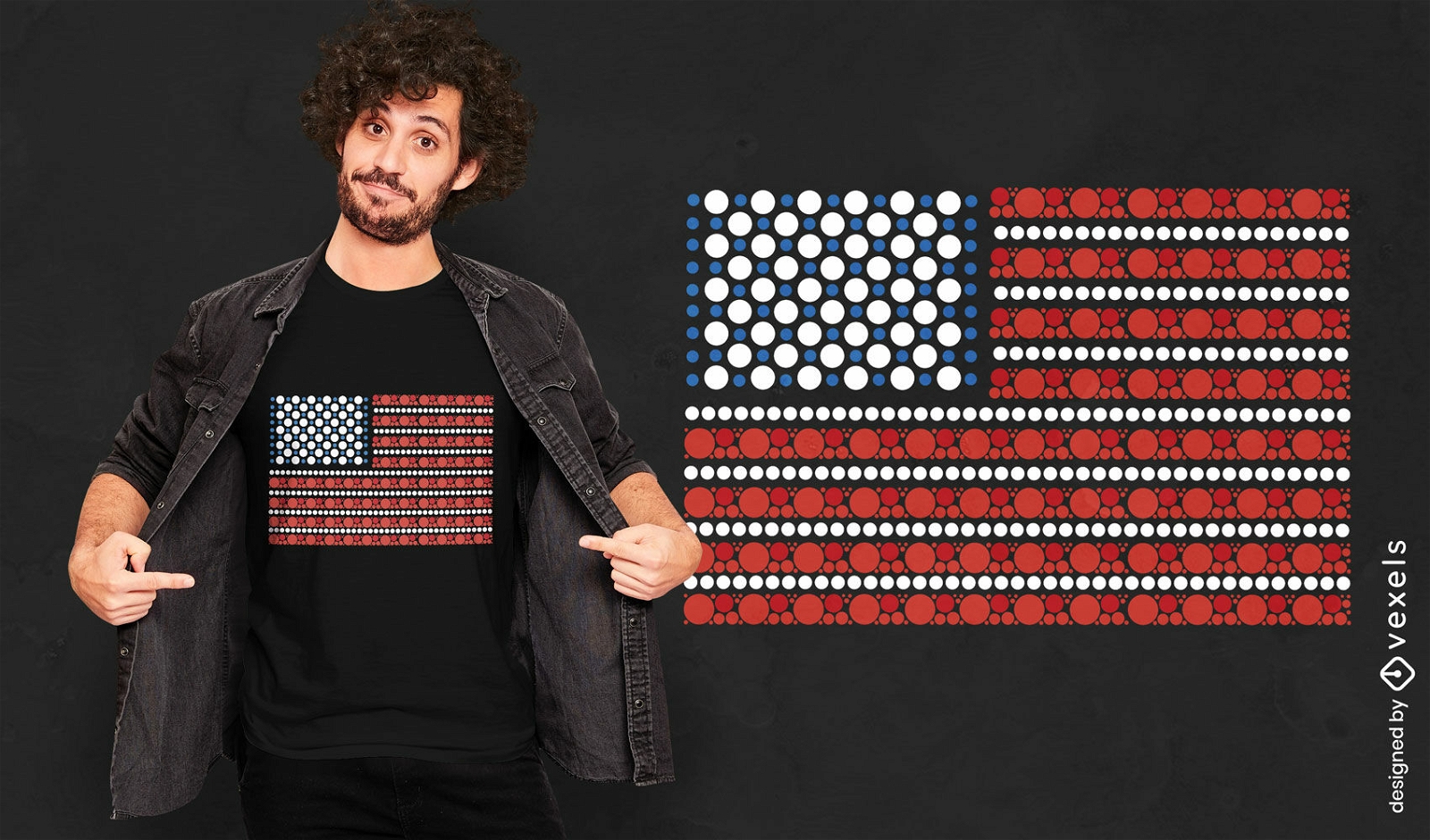 Design de camiseta de bolinhas da bandeira americana