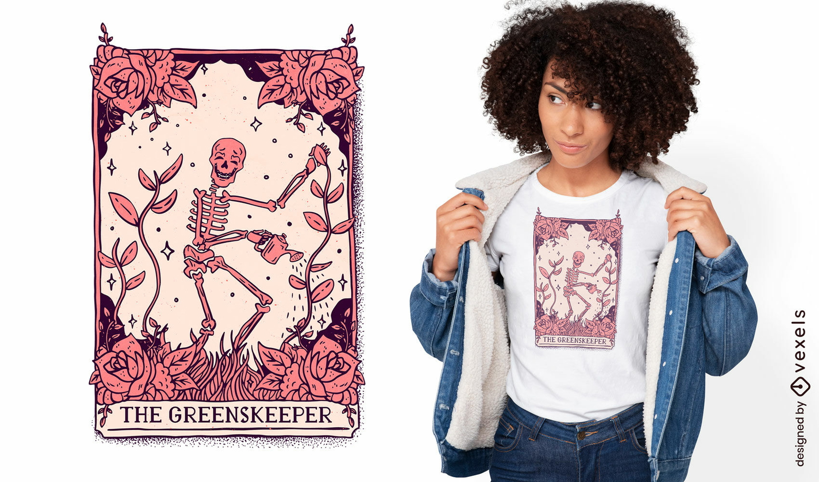 Skelett-Gärtner-Tarot-Karten-T-Shirt-Design