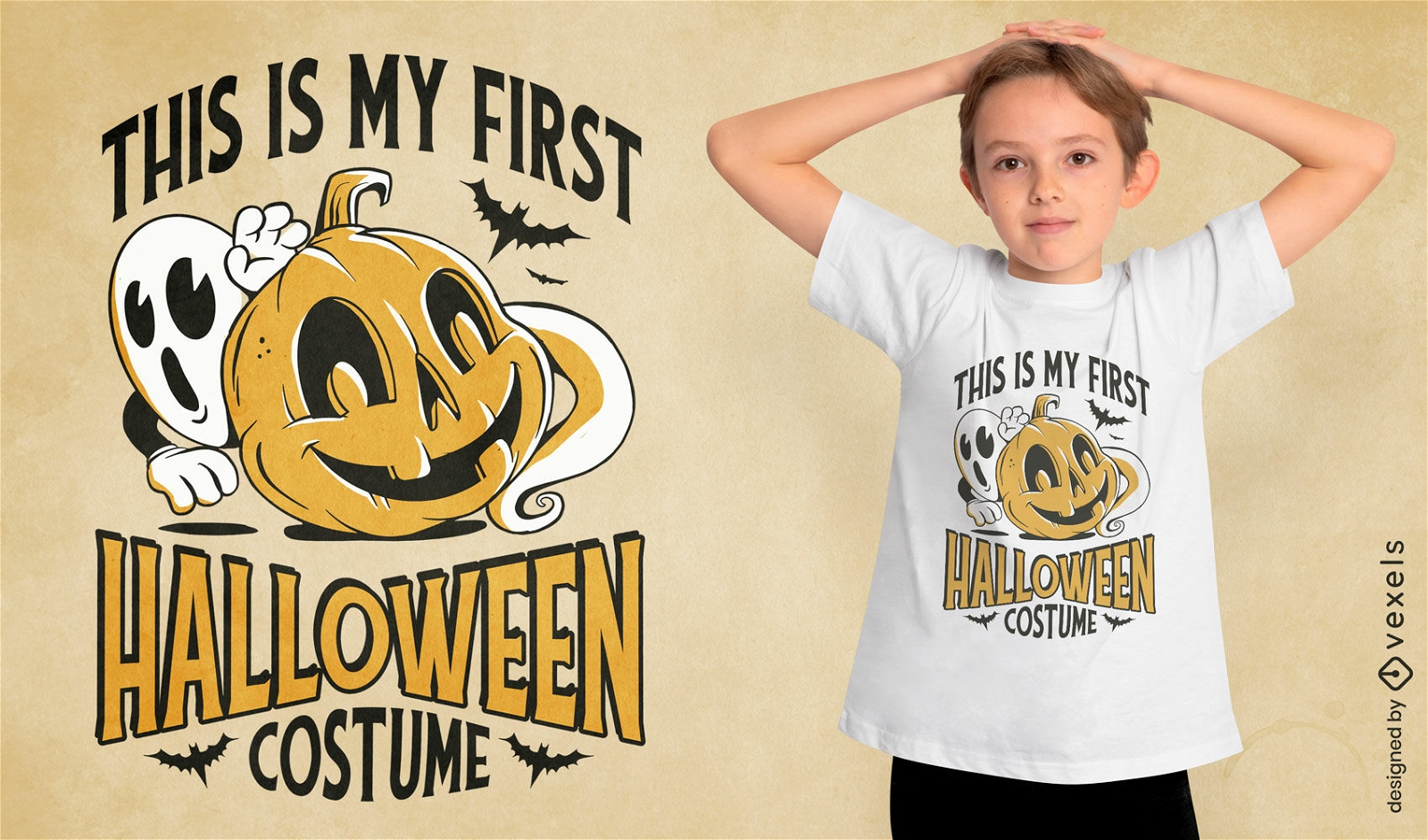 Halloween-Kostüm-Kürbis-Geist-T-Shirt-Design