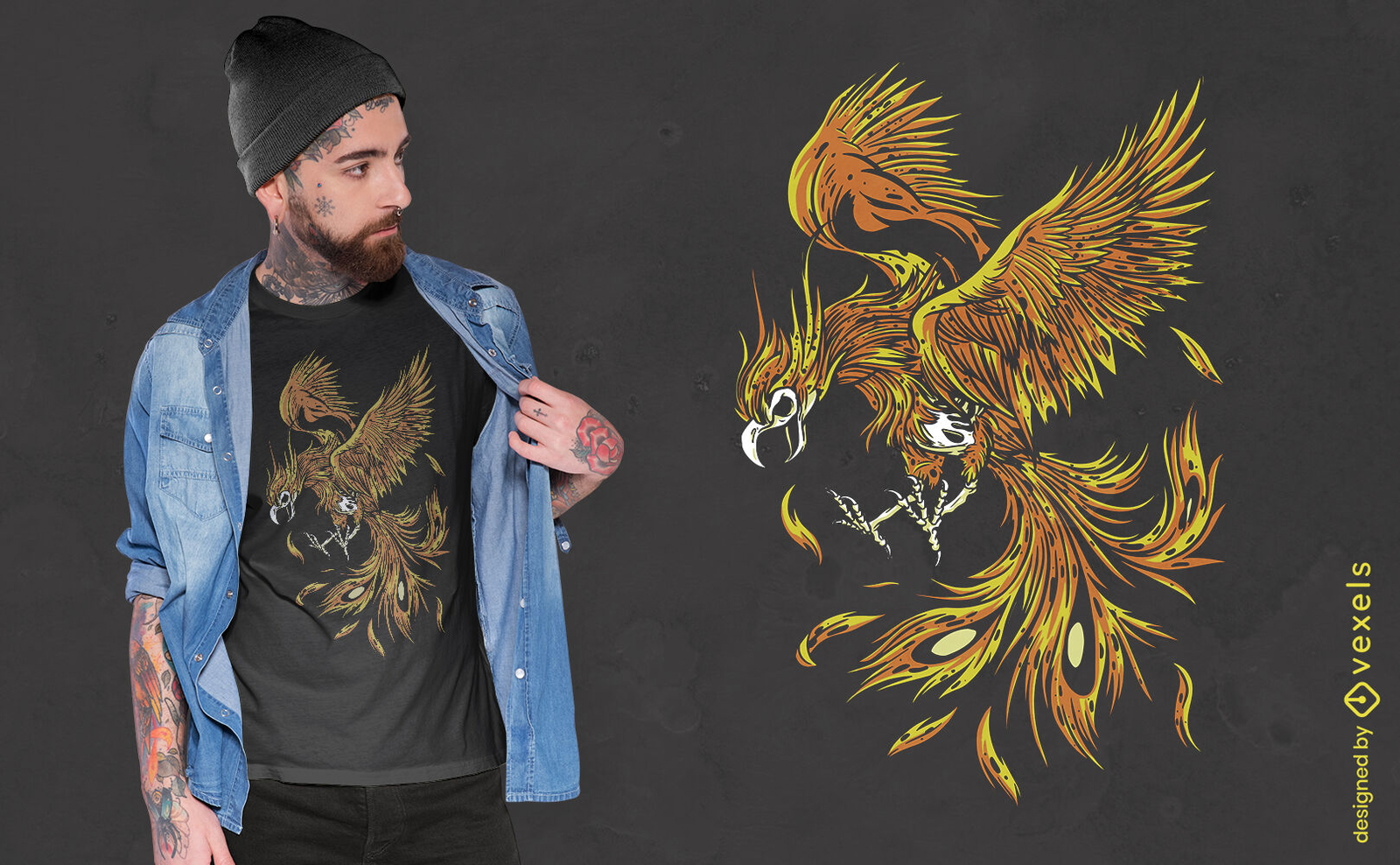 Diseño de camiseta esqueleto fenix