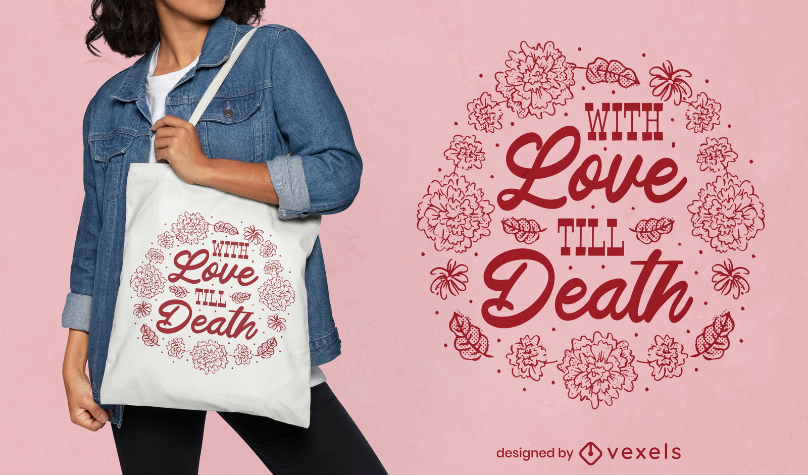 Com amor até a morte design de bolsa