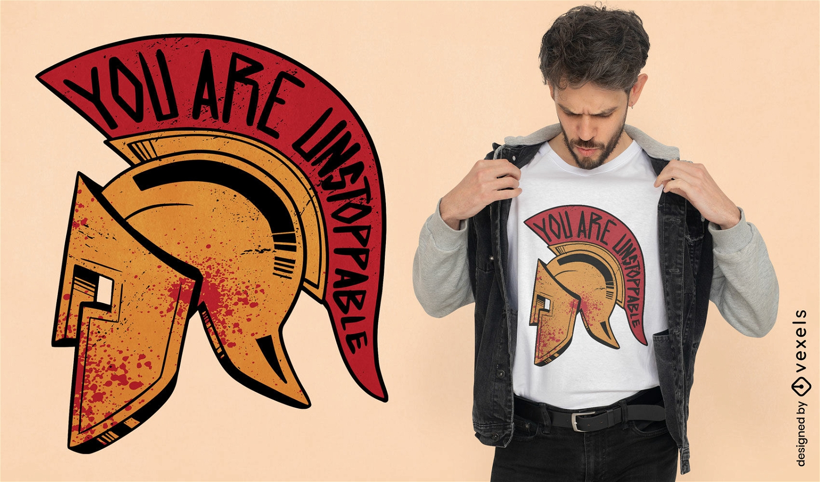Spartanischer Helm mit Blutflecken-T-Shirt-Design