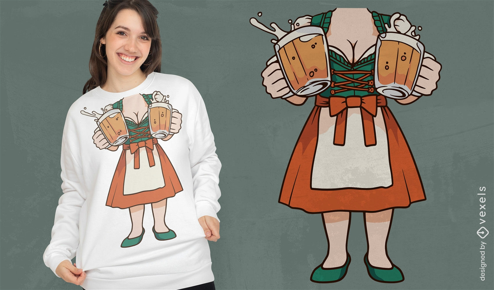 Oktoberfest-Kellnerin mit Bier-T-Shirt-Design