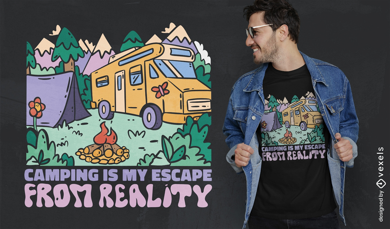 Groovy camping t-shirt design