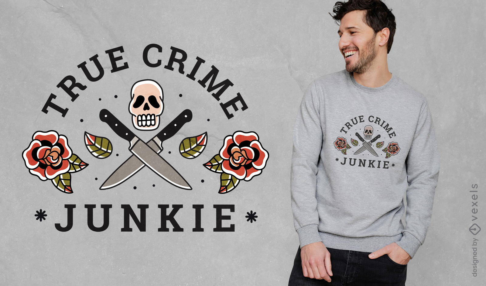 Diseño de camiseta de adicto al crimen verdadero