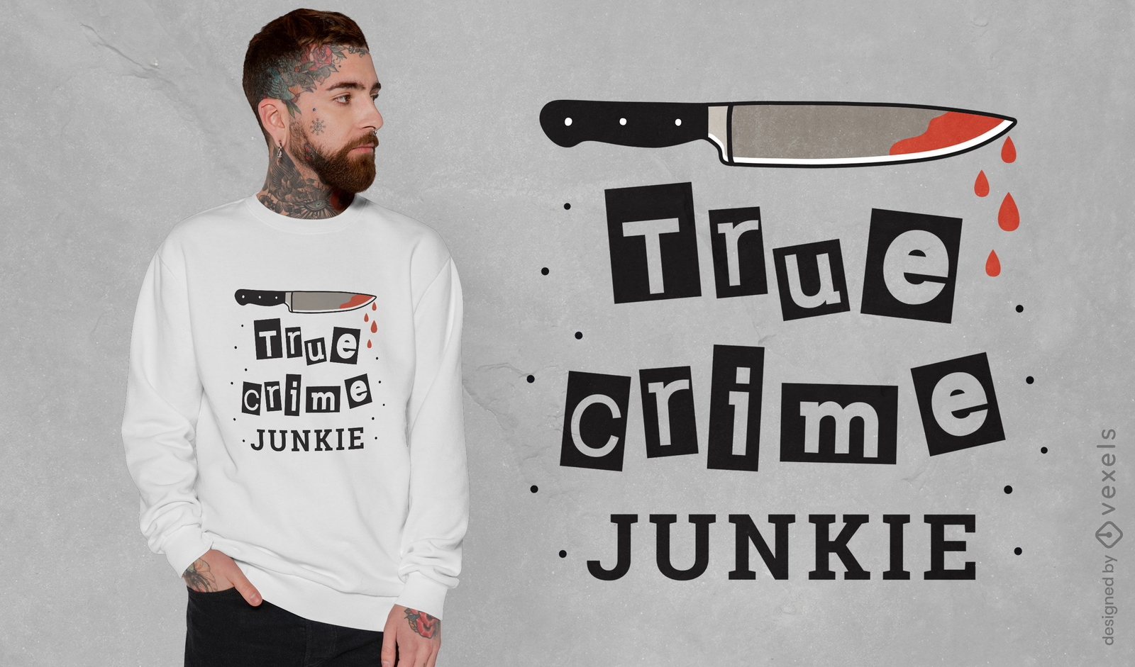 Diseño de camiseta de cuchillo adicto al crimen verdadero