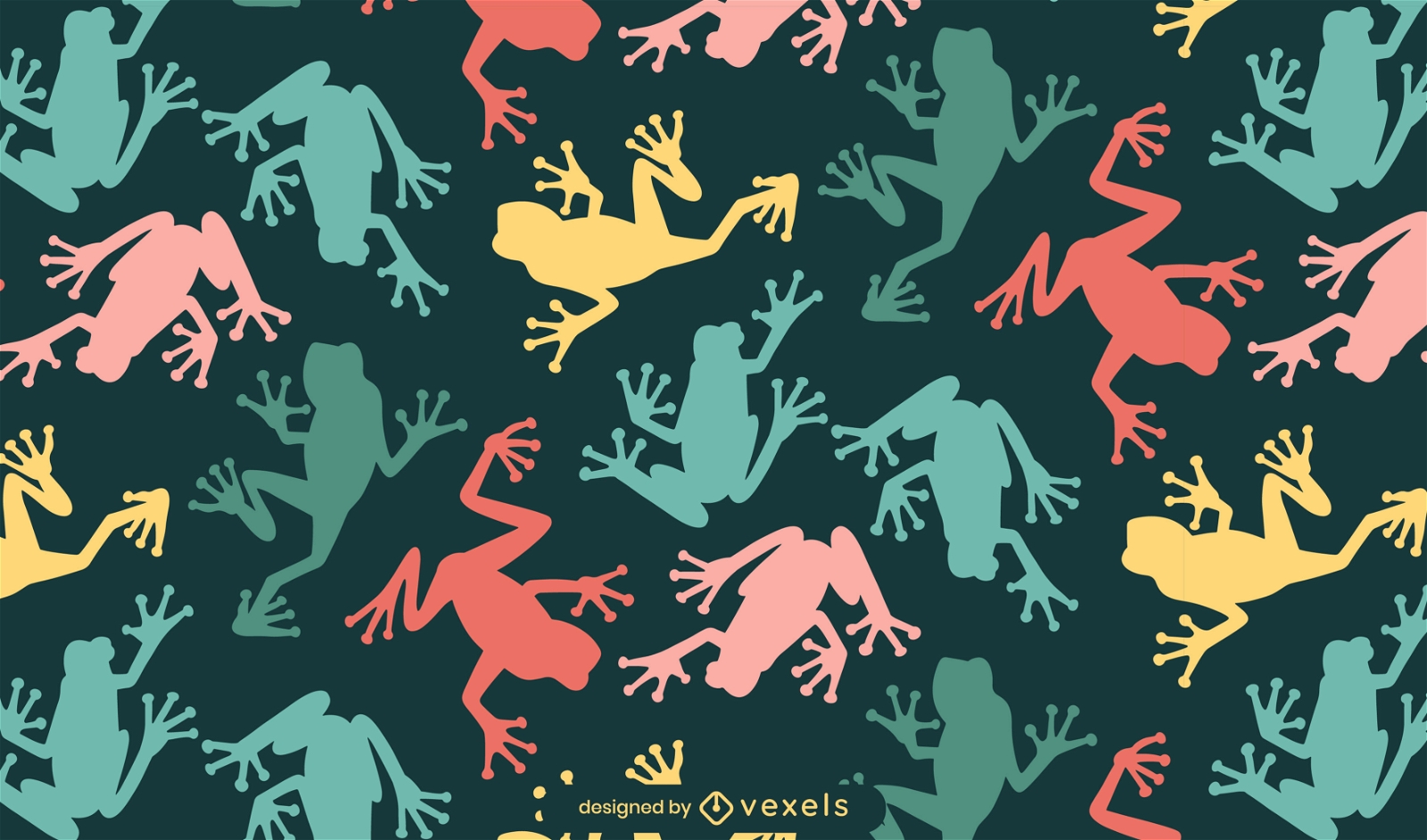 Diseño colorido del patrón de siluetas de ranas