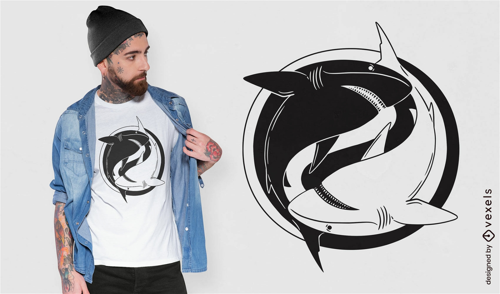 Design de camiseta de tubarão ying yang
