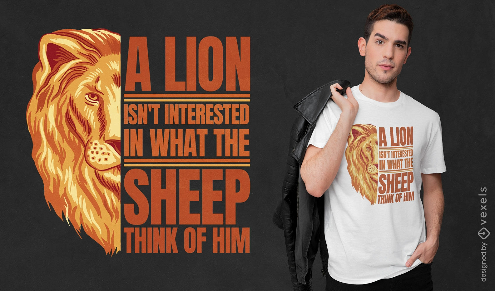 Design de camiseta com citação motivacional de leão