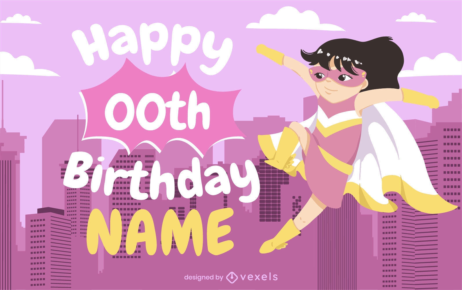 Hero girl birthday illustration design