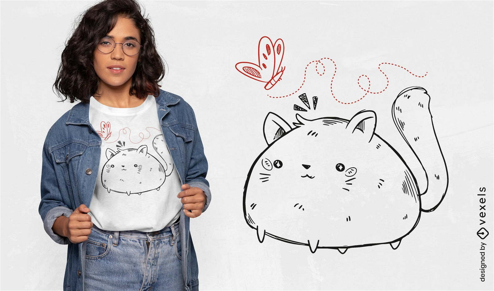 Molliges Katzen- und Schmetterlings-T-Shirt-Design