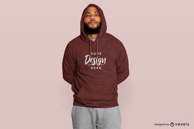 Hombre negro con barba en maqueta de sudadera con capucha