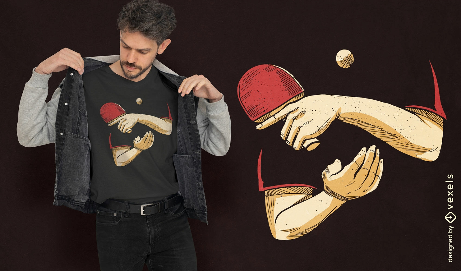 Diseño de camiseta de manos de jugador de ping pong