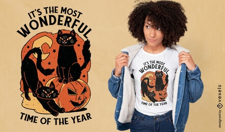 T-Shirt-Design mit schwarzen Katzen Halloweens