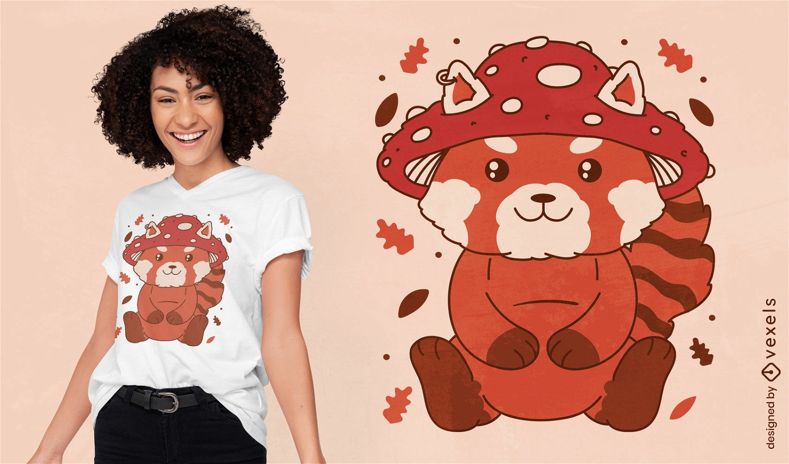 Design de camiseta de panda vermelho cogumelo