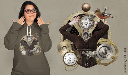 Camiseta steampunk de relojes y engranajes psd