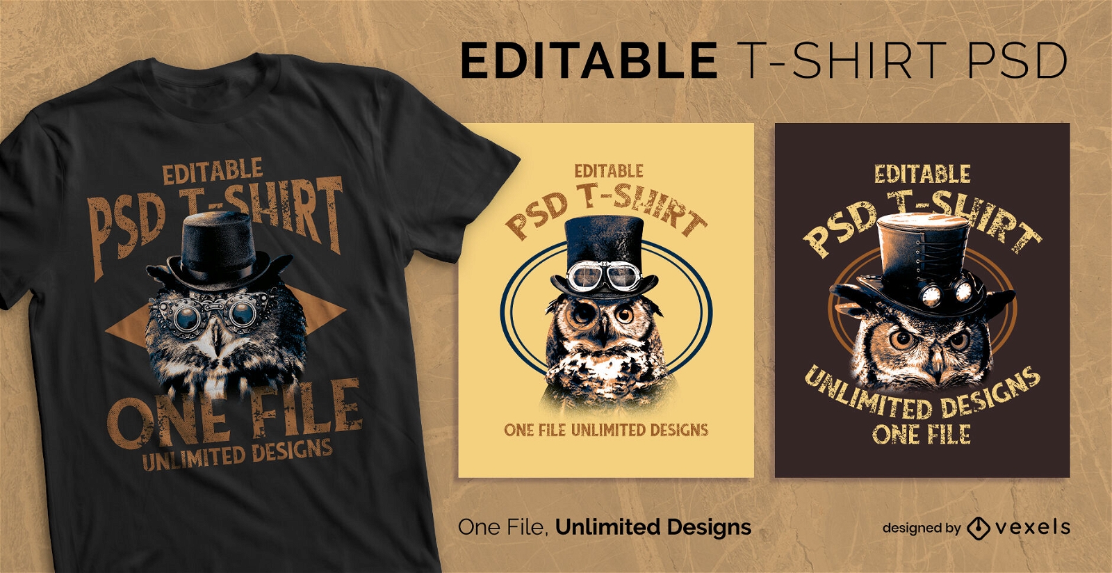 Steampunk owl animales camiseta escalable psd