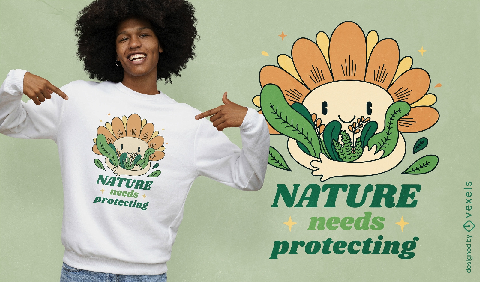 Design de camiseta com citação sustentável de flores