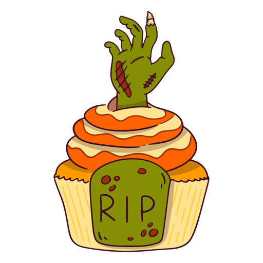 Cupcake assustador com uma mão de zumbi Desenho PNG