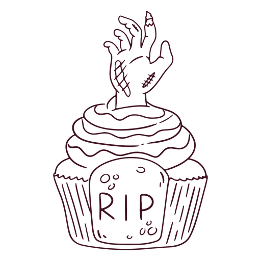 Cupcake com uma mão zumbi assustadora Desenho PNG