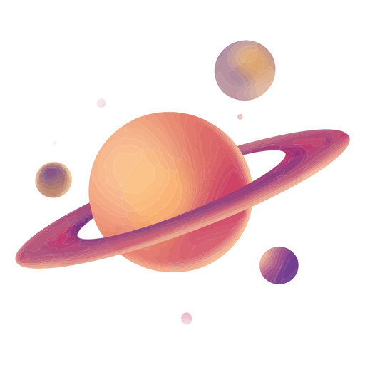 Saturno y sus lunas Diseño PNG