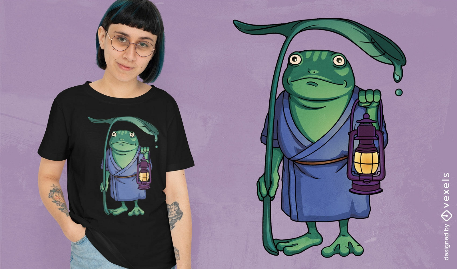 Froschfigur mit Laternen-T-Shirt-Design