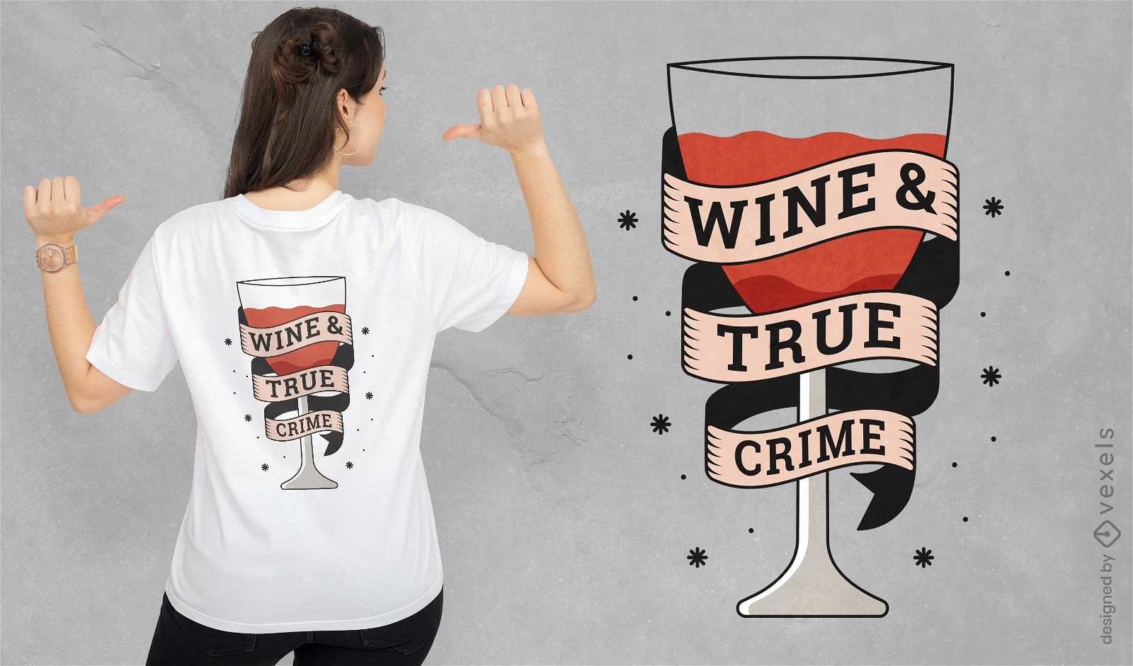 Diseño de camiseta de vino y crimen verdadero.