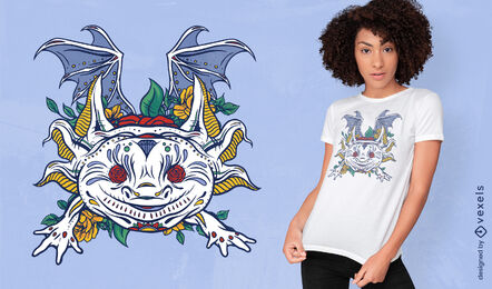 Diseño de camiseta de ajolote floral.