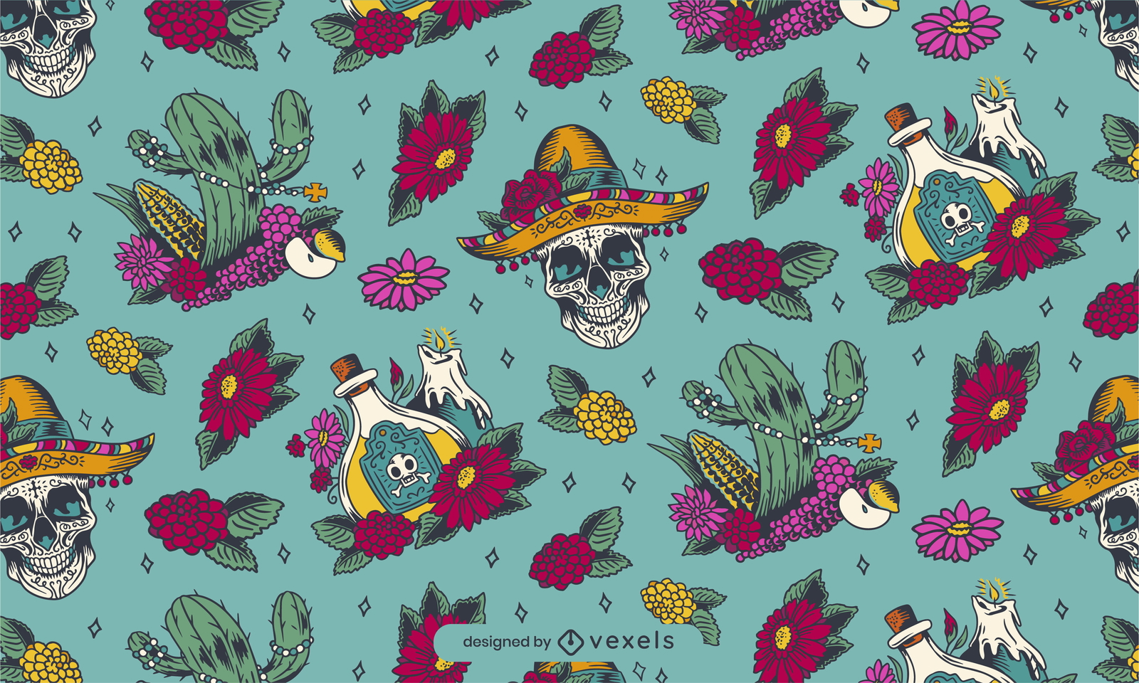 Dia de los muertos design de padrão de elementos