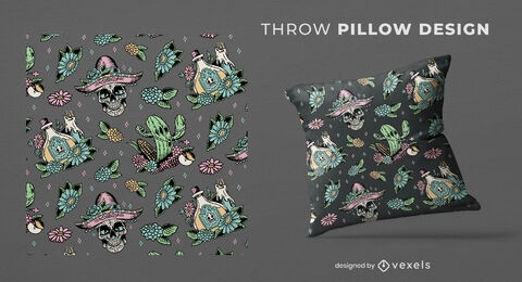 Dia de los muertos pattern throw pillow design